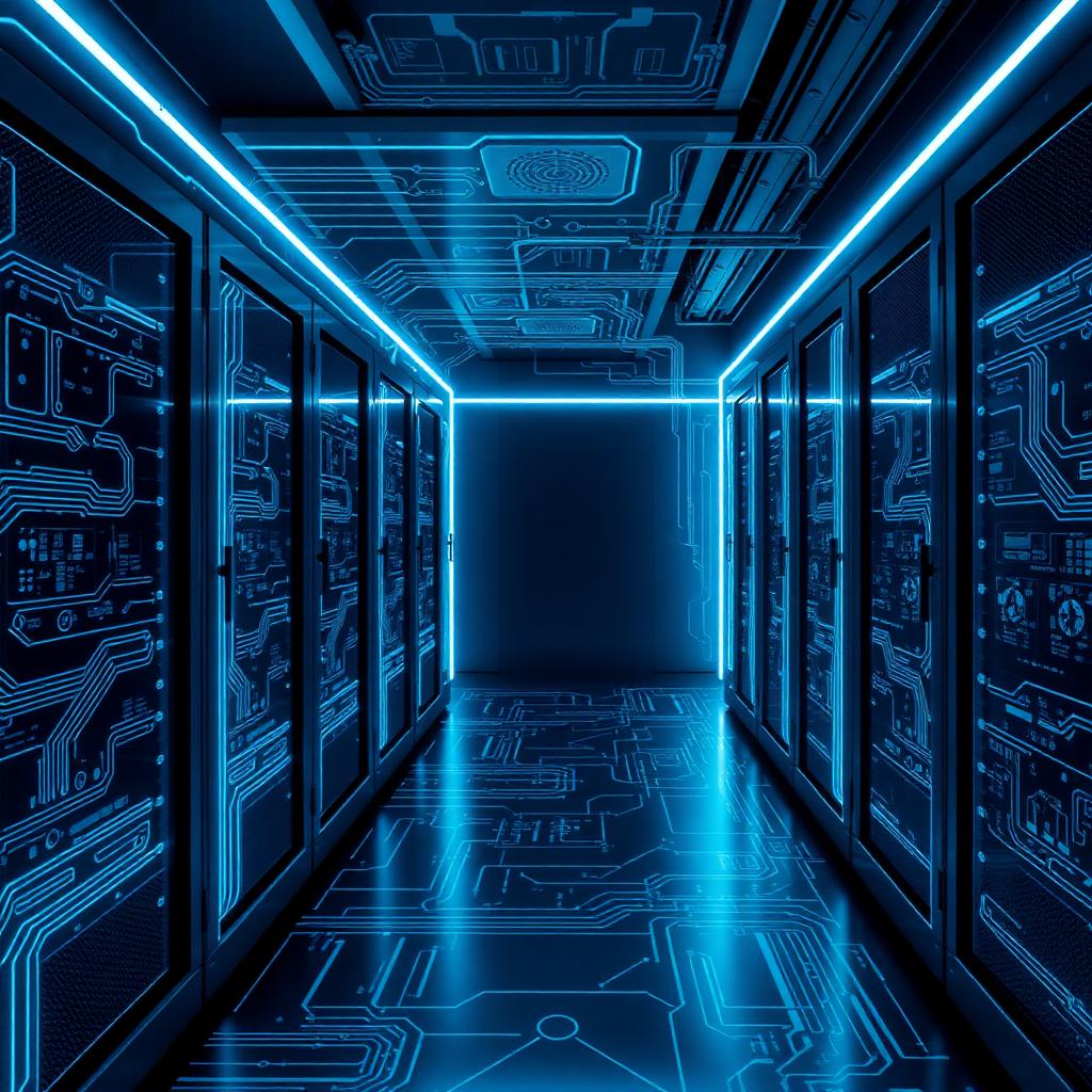 Modern data center with circuit patterns